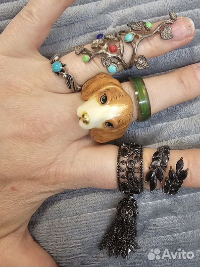 Кольца серебро и бижутерия