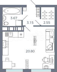 Квартира-студия, 30,2 м², 2/17 эт.