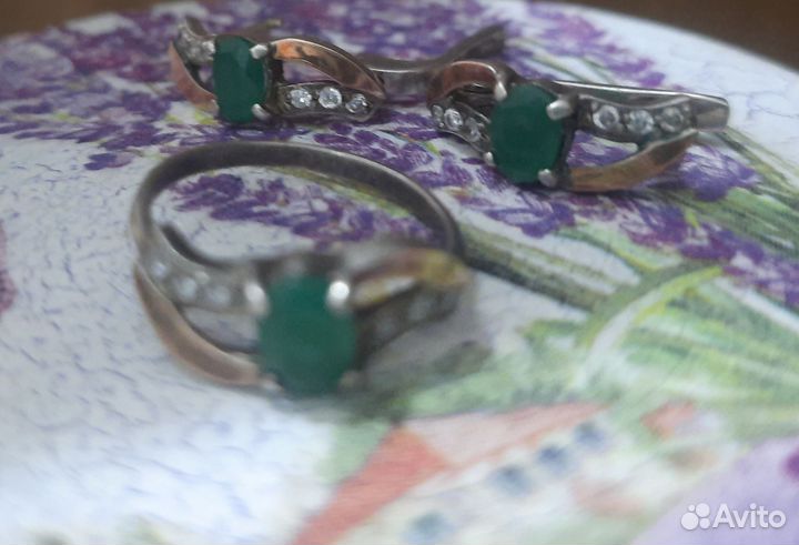 Серьги и кольцо серебро