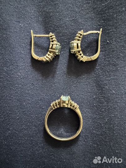 Комплект серебро серьги и кольцо с топазами