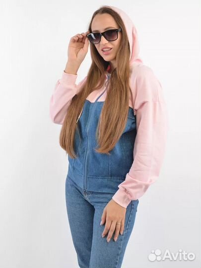 Толстовка кофта женская на молнии деним