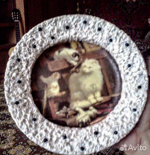 Тарелка настенная, панно, ручная работа, декупаж