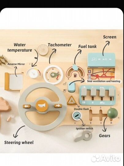 Бизиборд для малышей руль деревянный