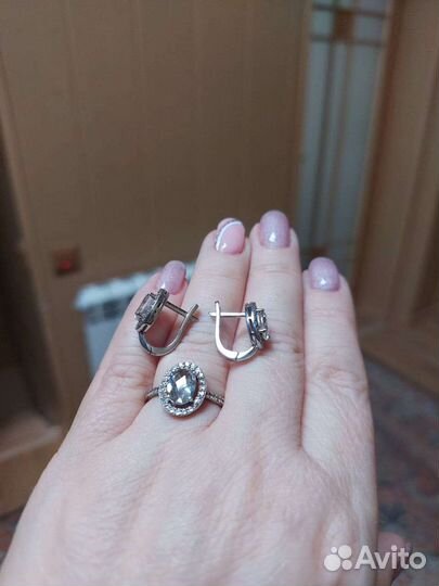 Серебряные серьги+кольцо