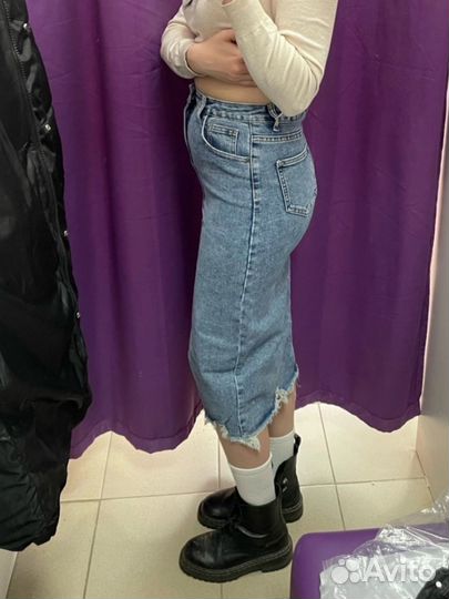 Джинсовая юбка миди 42