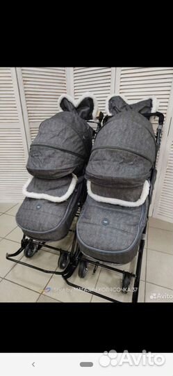 Новые санки коляска для двойни Ника 6-5с ламой
