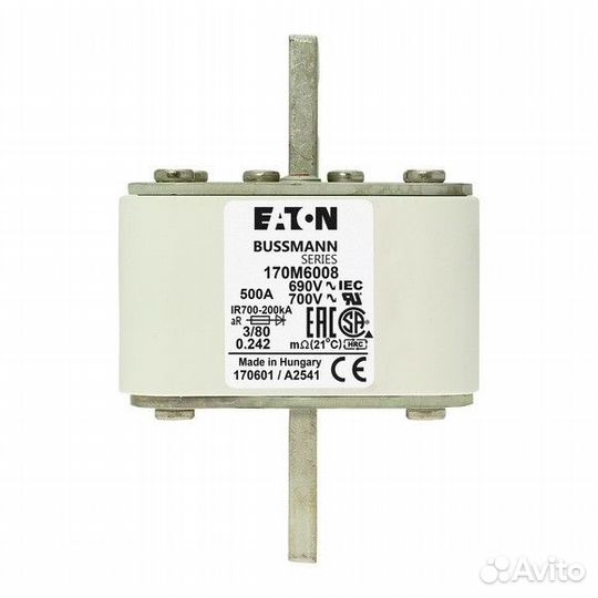 Eaton 170M6008 Быстрый предохранитель 500A 690V 3/80 AR UC, модель 170M6008. Оплата на рс с НДС/ Без