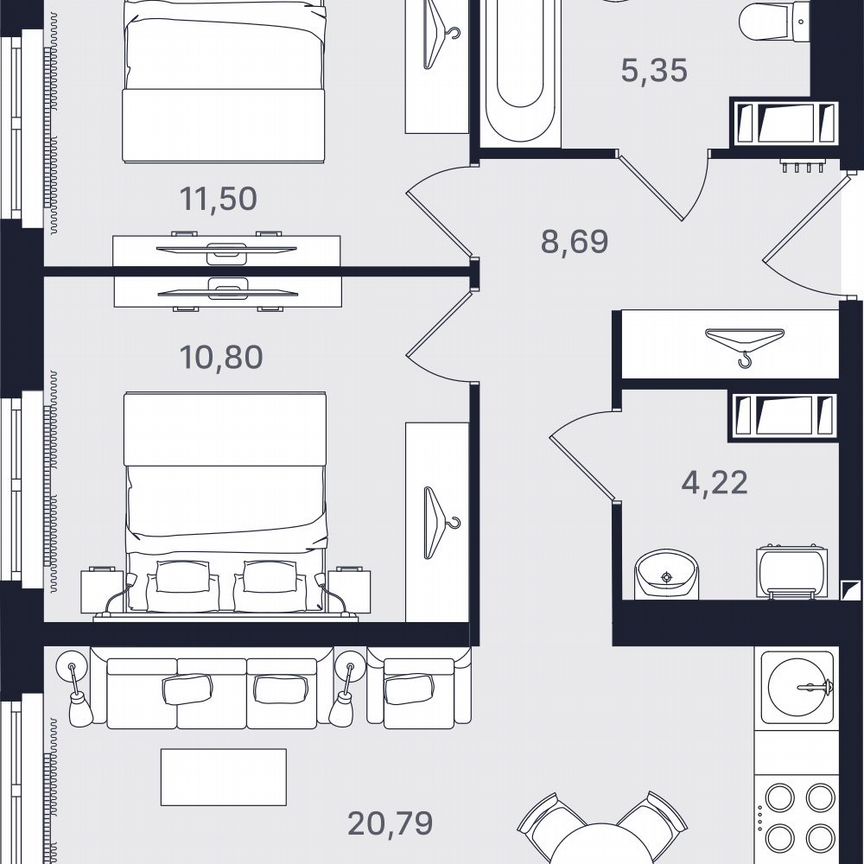 3-к. апартаменты, 61,4 м², 18/24 эт.