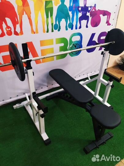 Скамья для жима, стойки, штанга 48 кг