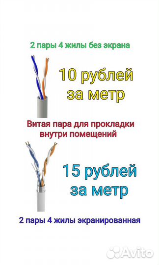 Кабель витая пара utp 5e 2 пары 4 жилы 100мбитс