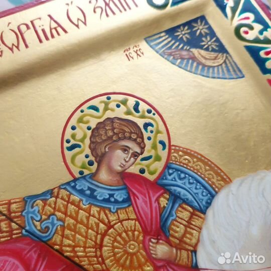 Рукописная Икона Георгий Победоносец(золото, эмаль