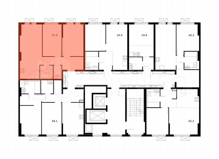 2-к. квартира, 57,4 м², 4/15 эт.