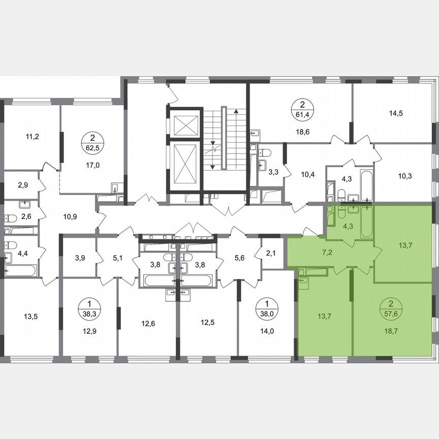 2-к. квартира, 57,6 м², 8/17 эт.