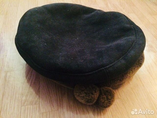 Берет женский, замша, натуральный мех
