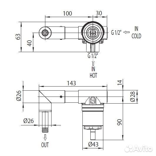 Комплект смесителя Bossini настенный черный 18.5см