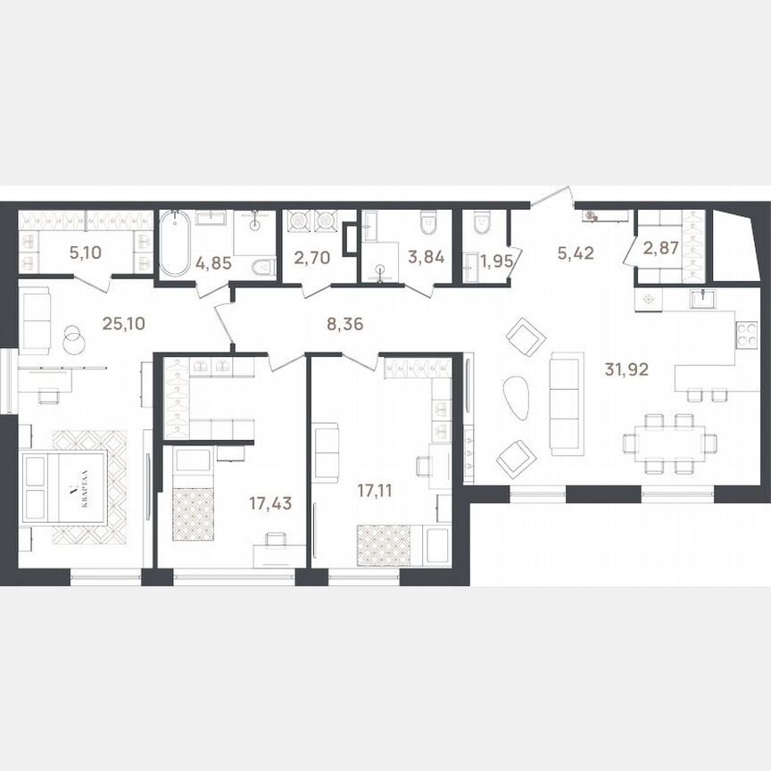 3-к. квартира, 126,7 м², 2/3 эт.