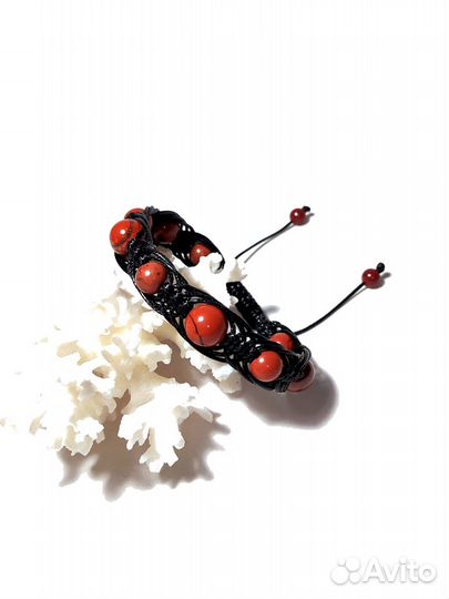 Браслет плетеный Шамбала из красной яшмы