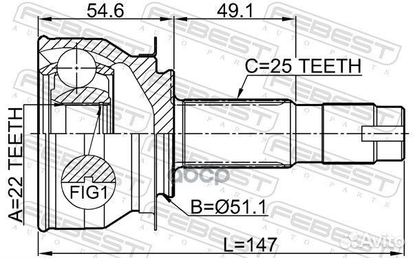 ШРУС наружный 22X50X25 chevrolet cobalt 2013