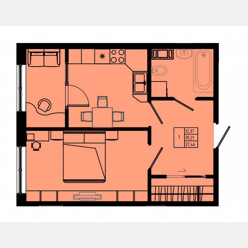 1-к. квартира, 37,7 м², 4/8 эт.