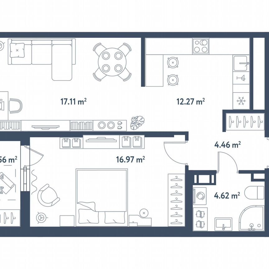 1-к. квартира, 57,2 м², 6/11 эт.