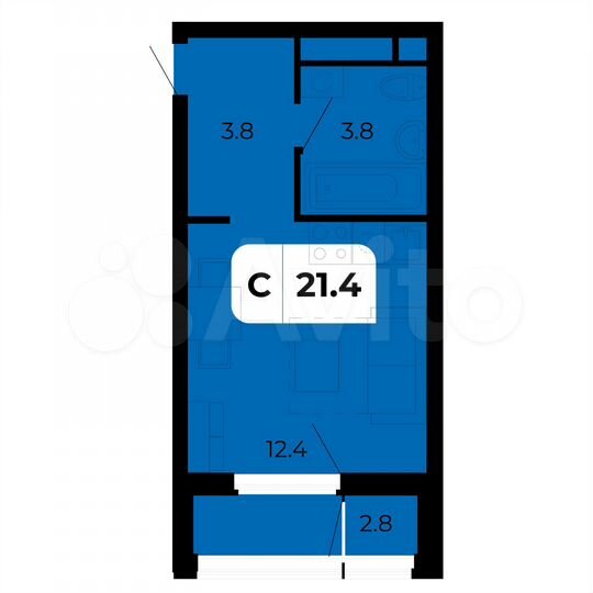 Квартира-студия, 21,4 м², 13/17 эт.
