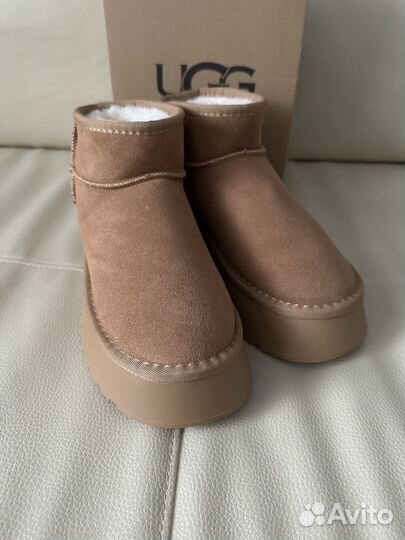 Женские угги с теплым мехом коричневые