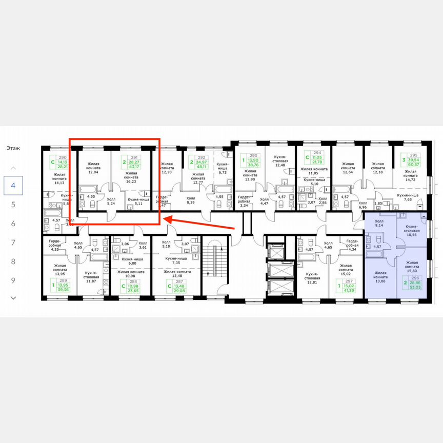 2-к. квартира, 43,2 м², 4/25 эт.