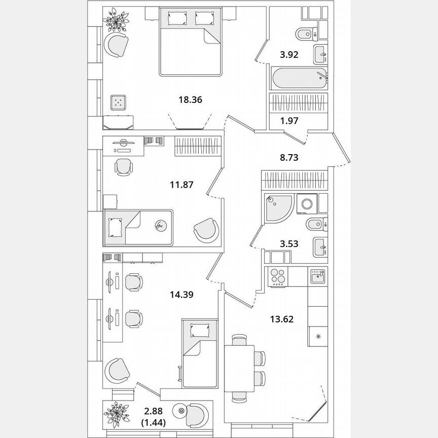 3-к. квартира, 77,8 м², 10/12 эт.