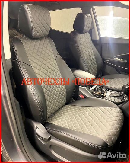 Чехлы Hyundai Santa-Fe 3 из экокожи чёрно-серые