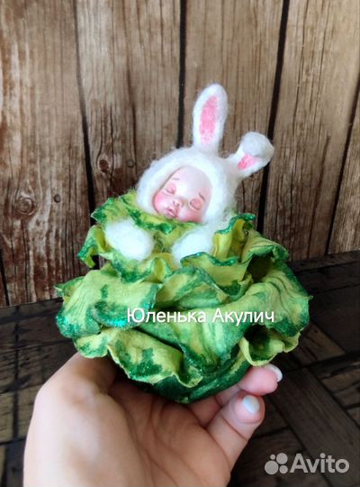 Ватные елочные игрушки, детки в капусте