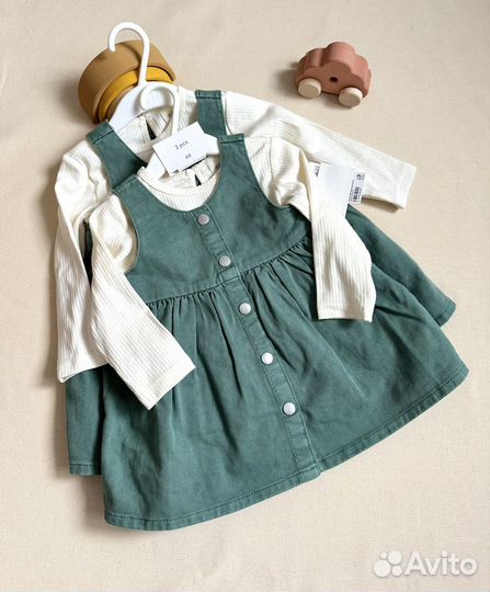 Джинсовый сарафан и лонгслив H&M 74