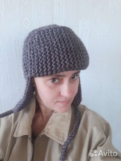 Шапка ушанка ручной вязки