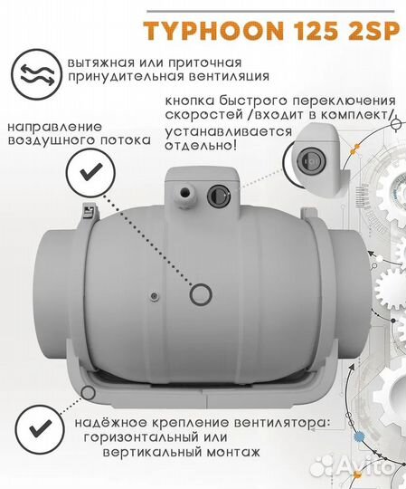 Typhoon 100/125 2SP двухскоростной осевой канальны
