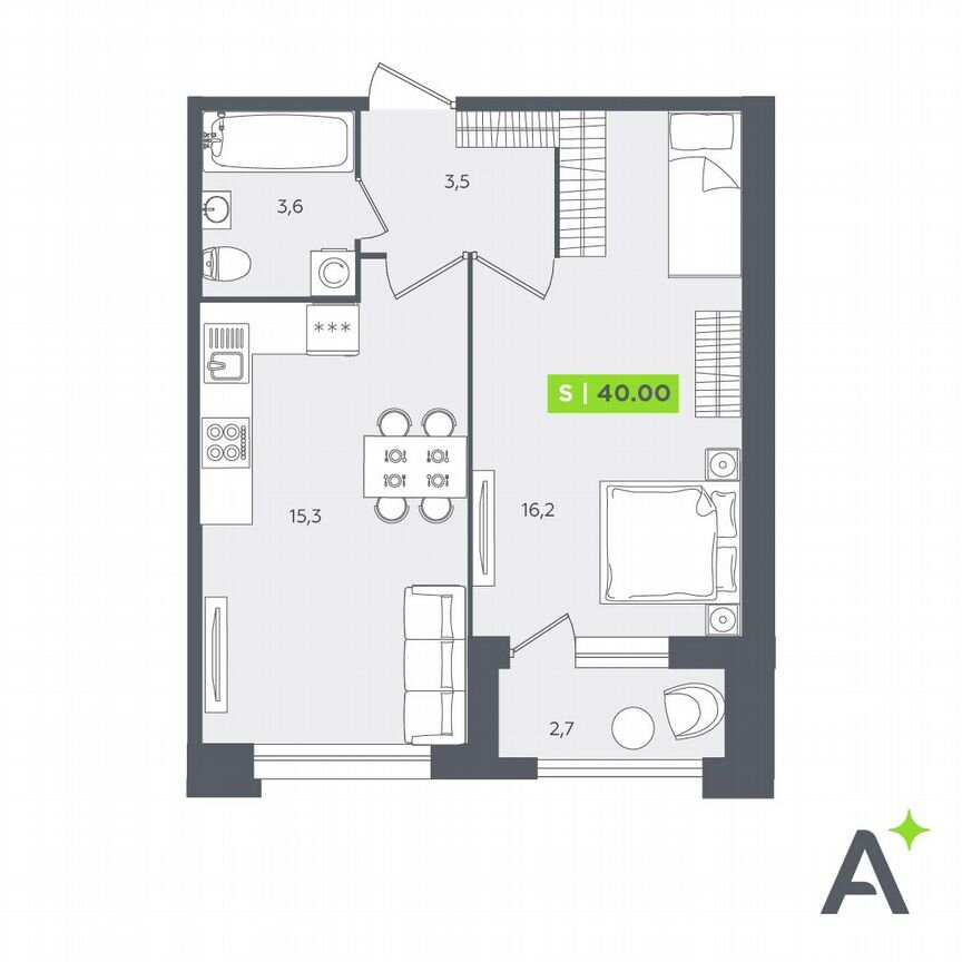 1-к. квартира, 40 м², 1/13 эт.