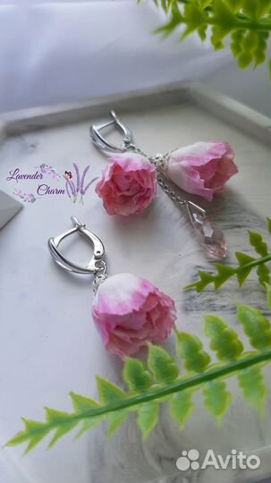 Серьги асимметрия с розами, подарок для любимой