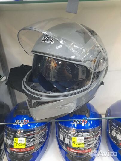 Мото шлем модуляр ORZ серый глянец DOT