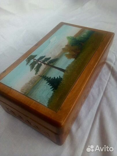 Шкатулка резная роспись винтаж