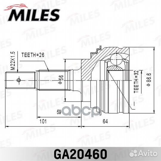 ШРУС toyota camry 2.2 91-96 нар. ga20460 Miles