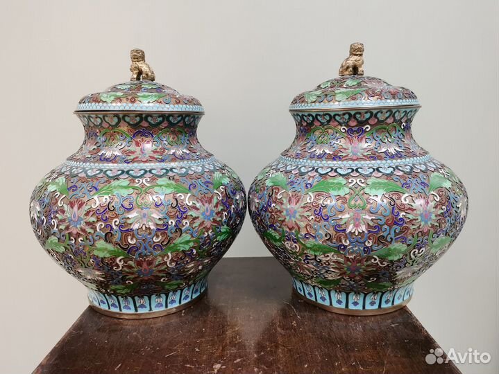 Вазы Китай 1950 перегородчатая эмаль клуазоне
