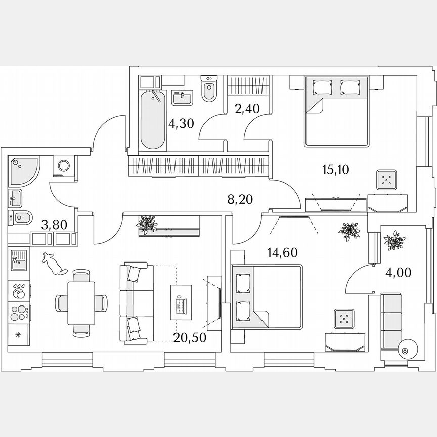 2-к. квартира, 70,9 м², 9/13 эт.