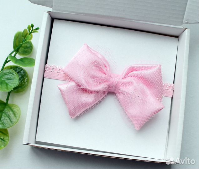 Повязка с розовым бантиком на голову для девочек