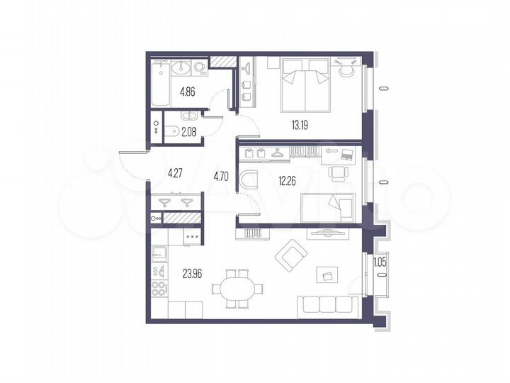 2-к. квартира, 65,3 м², 8/10 эт.