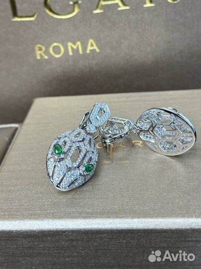Серьги bvlgari serpenti белое золото 750