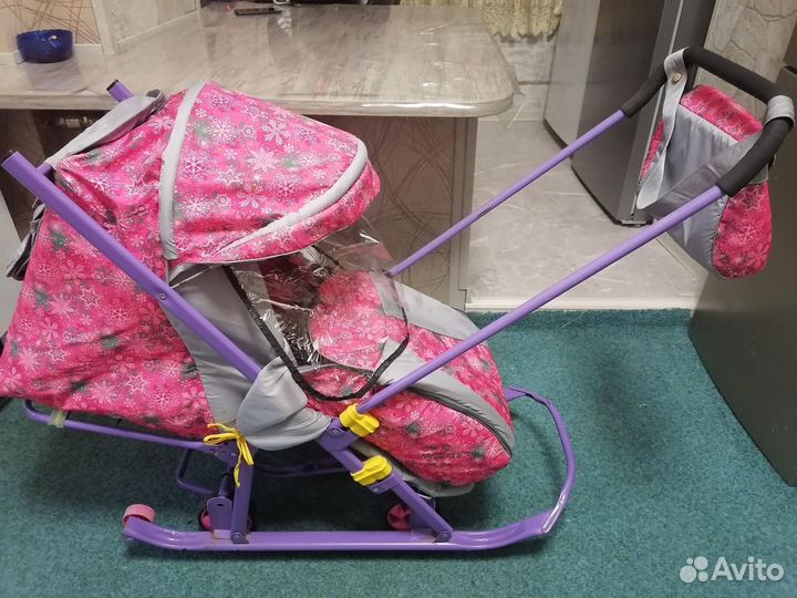 Санки коляска,сумка,ветровик,6колес,перекид.ручка