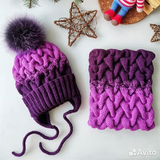 Шапка с помпоном и снуд - зимний комплект