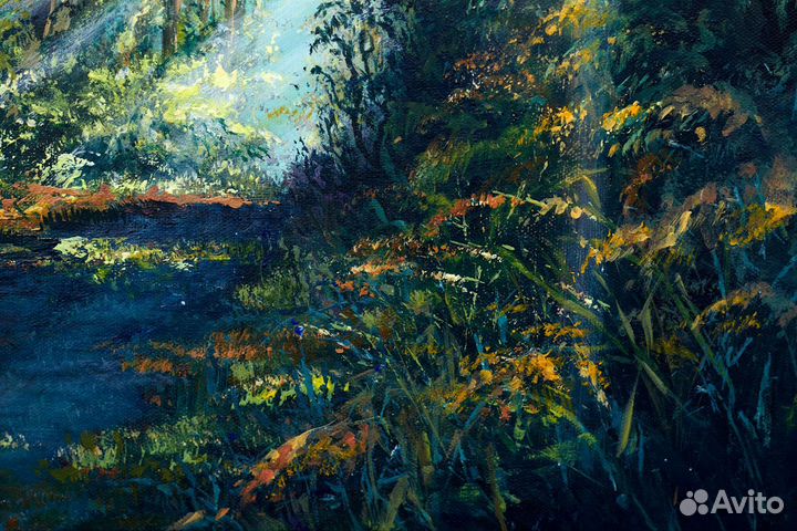 Картина акрилом 40х50см. Лесной пейзаж