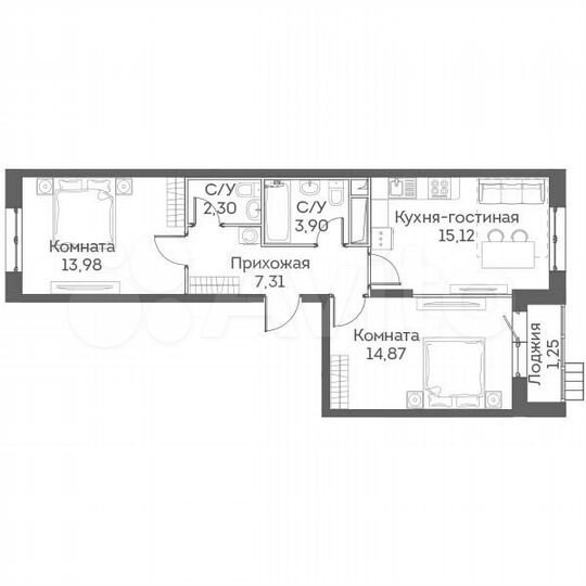 2-к. квартира, 58,7 м², 23/24 эт.