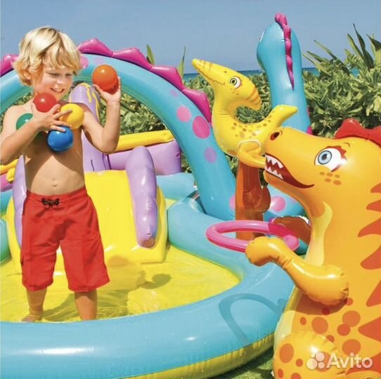 Бассейн надувной центр Динозавр, Динолэнд с горкой