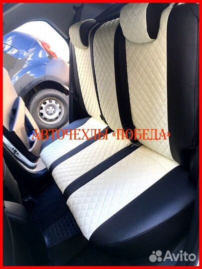 Чехлы Hyundai Creta 1 из экокожи чёрно-белые Ромб