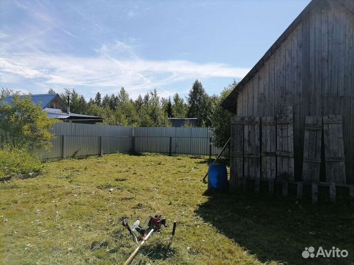 Покос травы бензотриммером